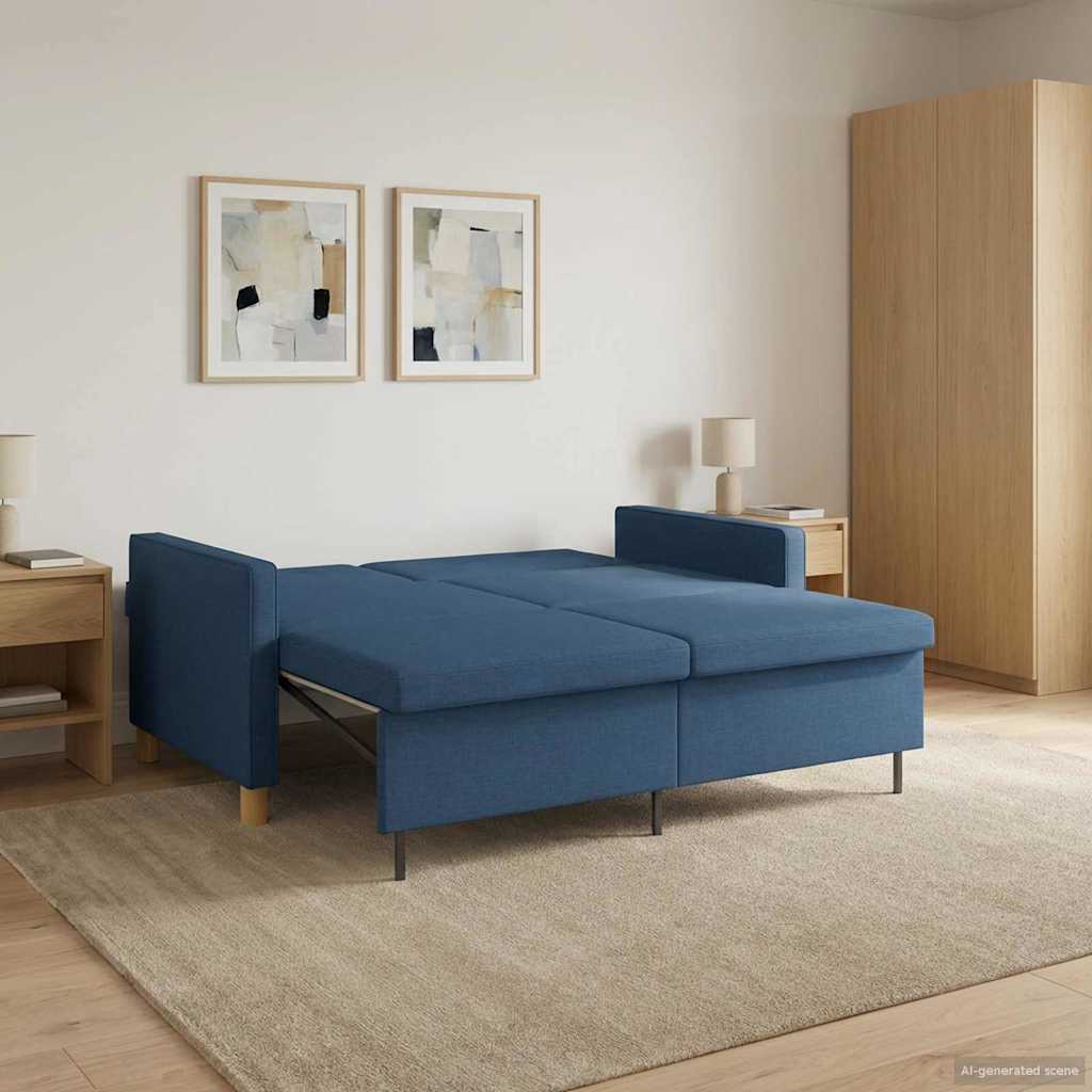 Uittrekbare Slaapbank Blauw Stof – afbeelding 1