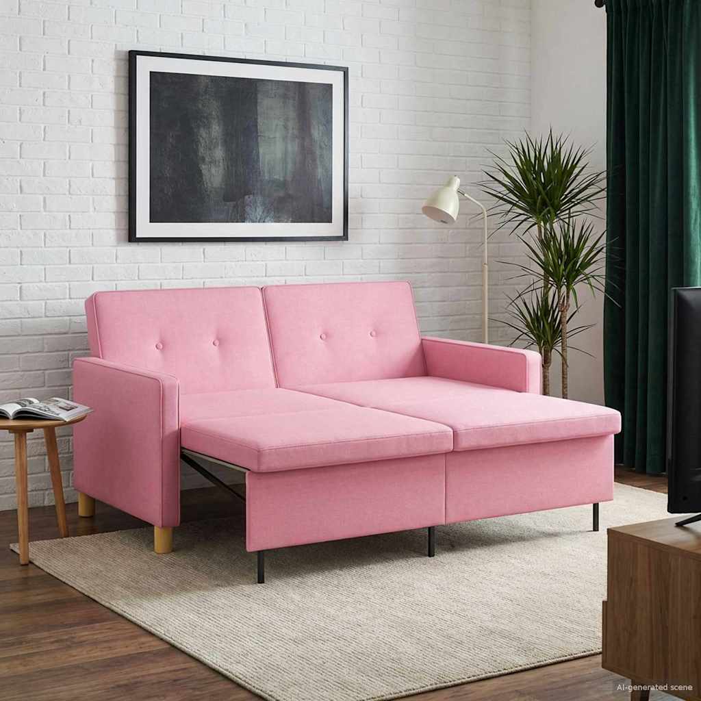 Uittrekbare Slaapbank Roze Stof – afbeelding 1