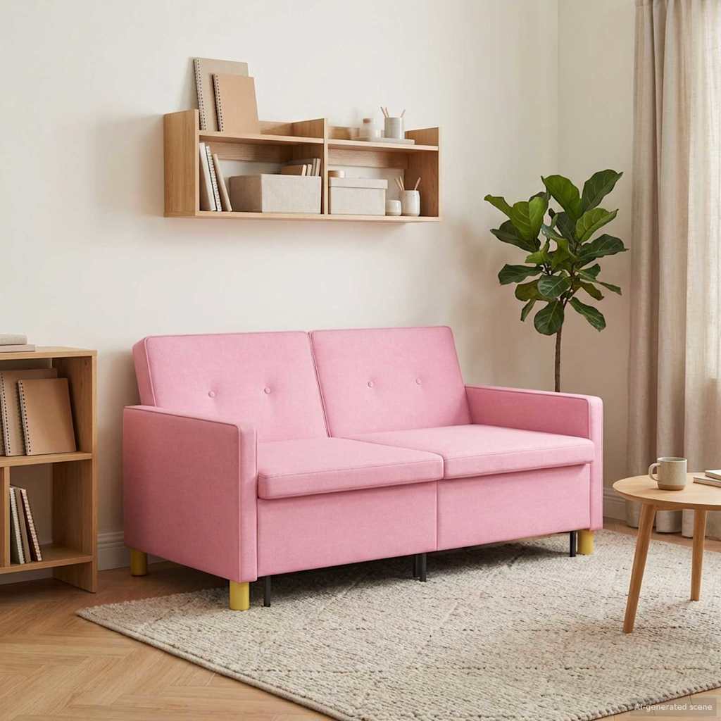 Uittrekbare Slaapbank Roze Stof – afbeelding 3