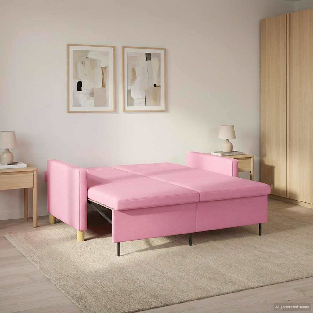 Uittrekbare Slaapbank Roze Stof – afbeelding 4