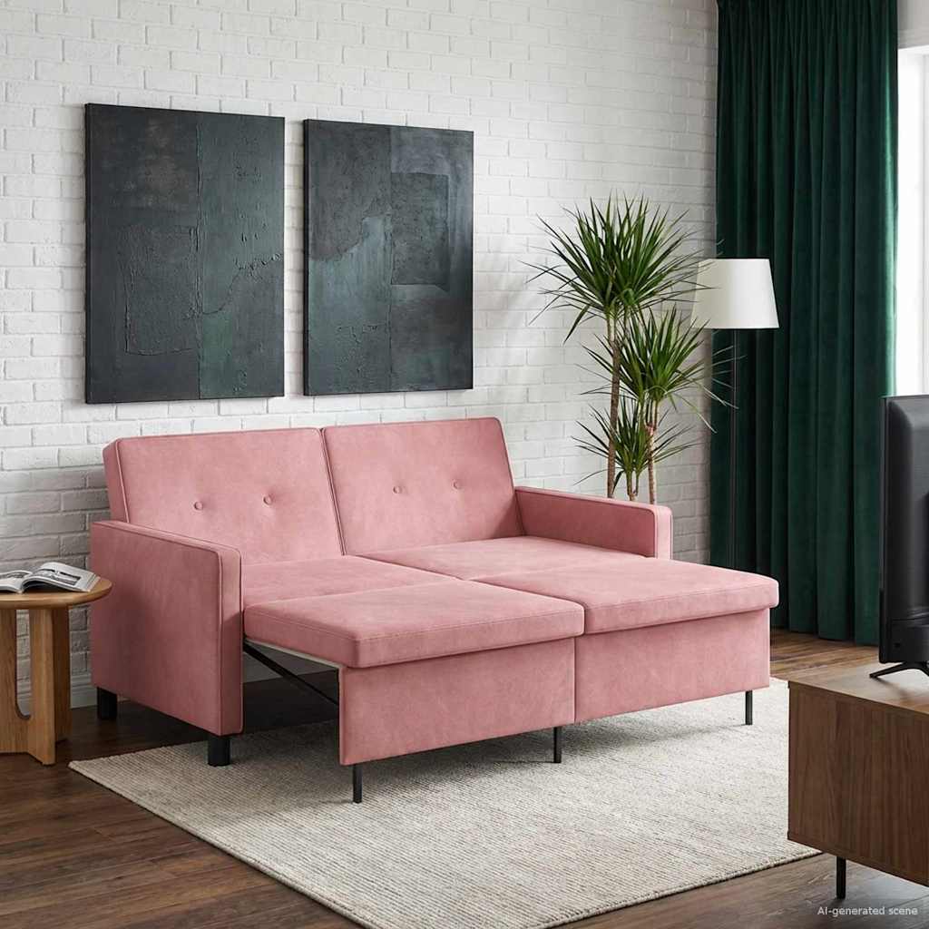 Slaapbank Roze Stof – afbeelding 1