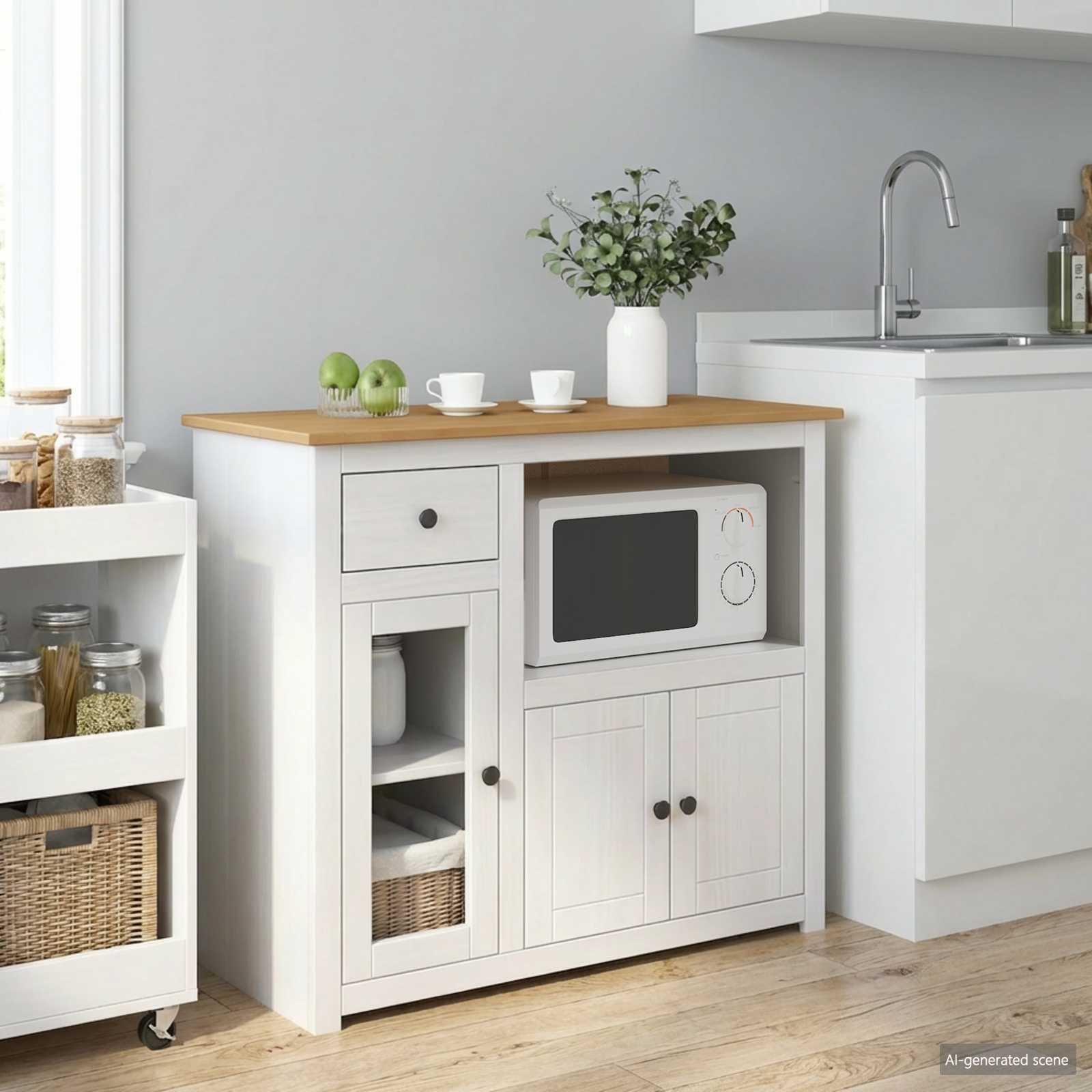 Magnetron Dressoir PANAMA Wit en Honing Was 99.5 x 44 x 86.5 cm – afbeelding 1