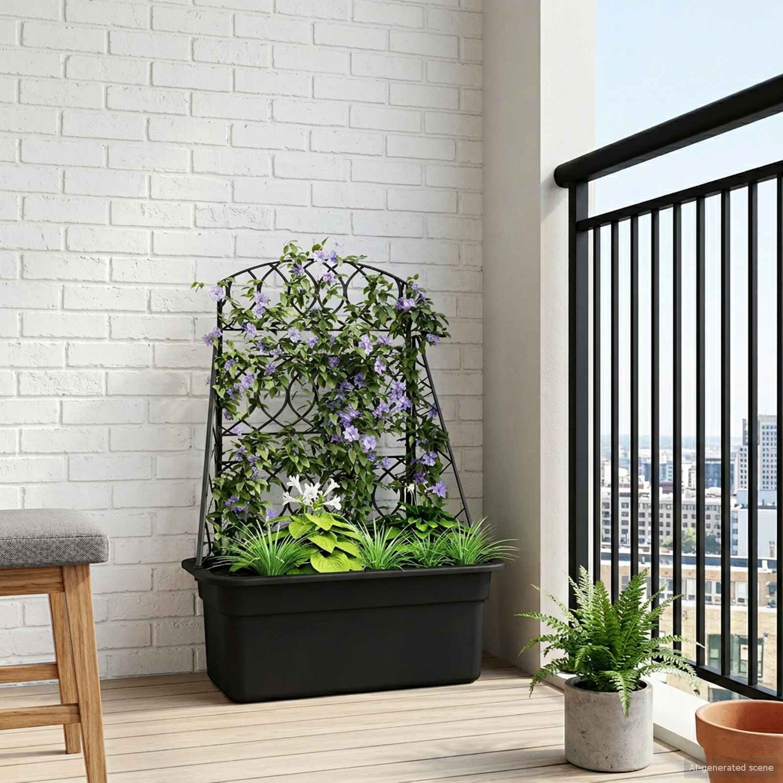 Plantenbak Trellis Antraciet 58 x 29 x 78 cm PP – afbeelding 1