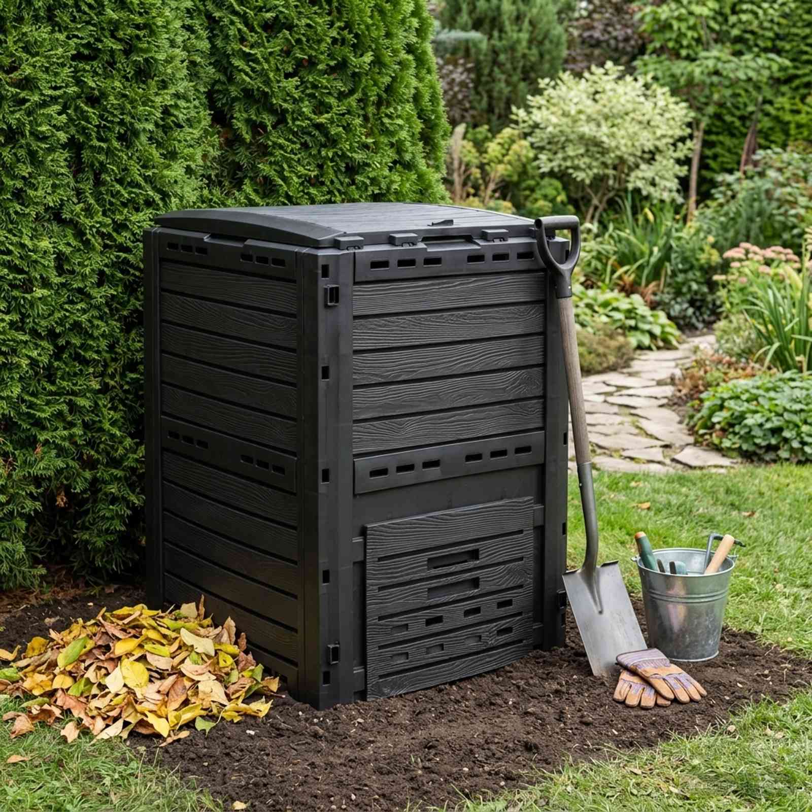 Tuincomposter Zwart 59,5 x 60 x 81,5 cm 280 l 100% PP – afbeelding 1