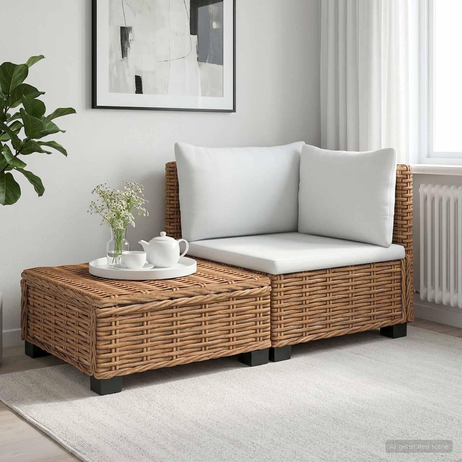2 st Rieten Loungeset met Kussens GENDT Natuurlijk rattan