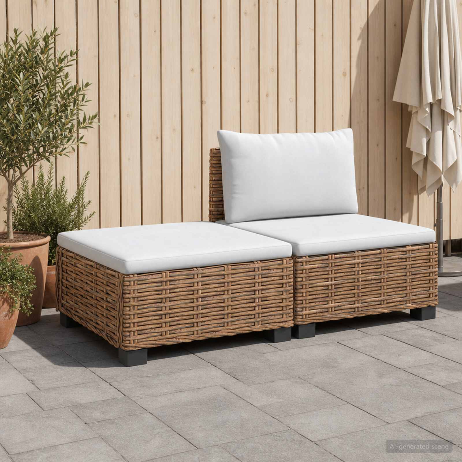 2 st Rieten Loungeset met Kussens GENDT Natuurlijk rattan