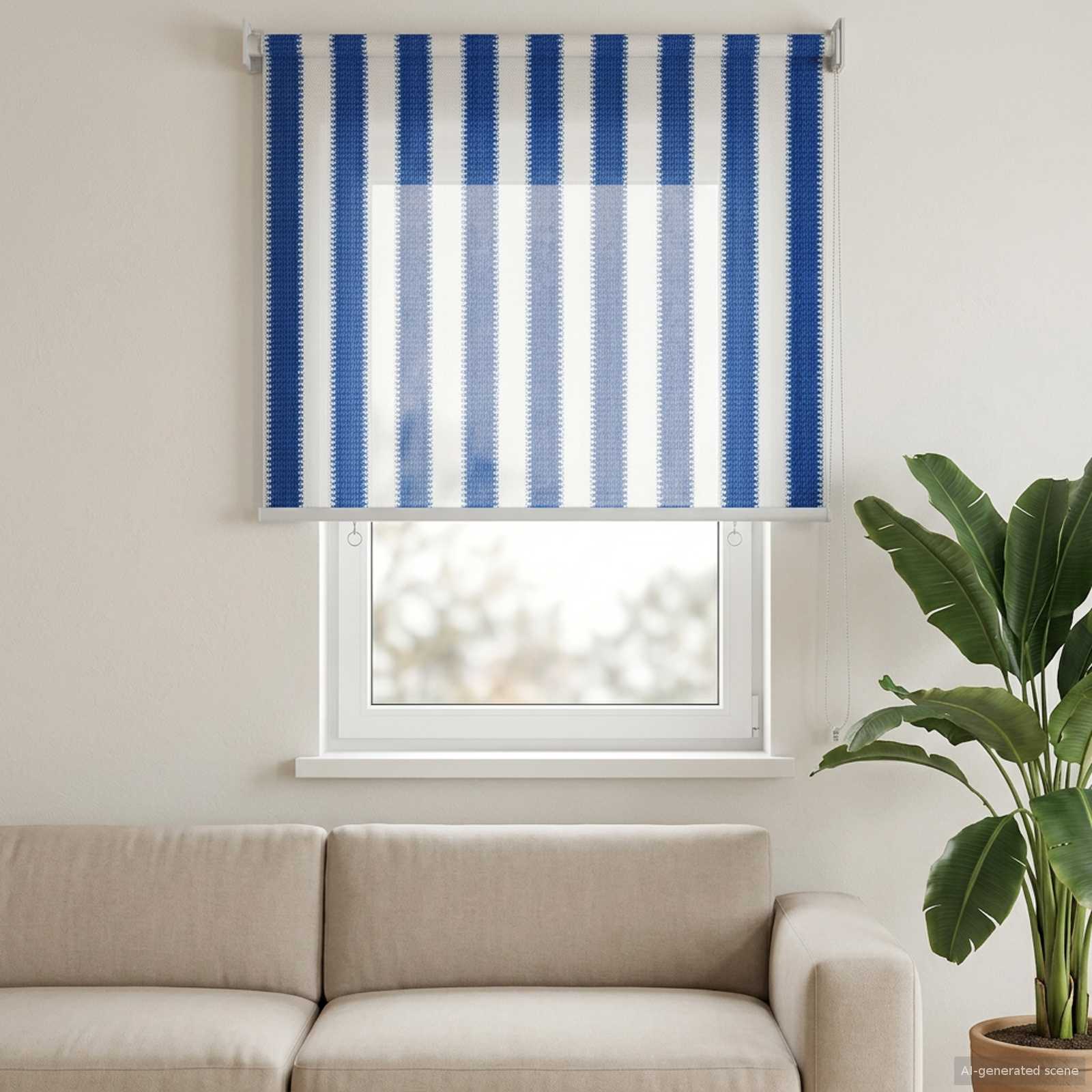 Buitenrolgordijn 90% UV-blok Blauw en Witte Streep 60 x 140 cm – afbeelding 1