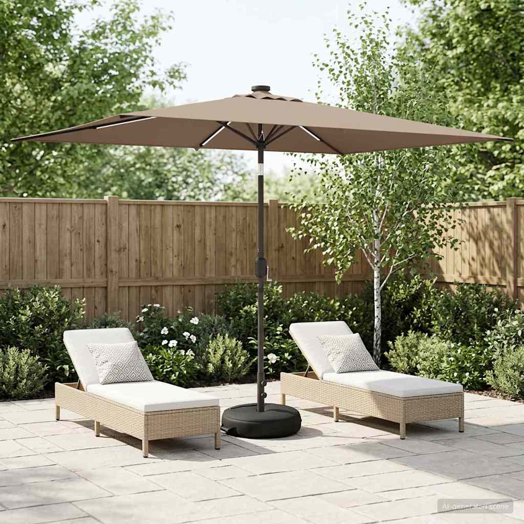 Tuinparasol met LED-lampen en voet 200 x 300 cm Polyester Taupe