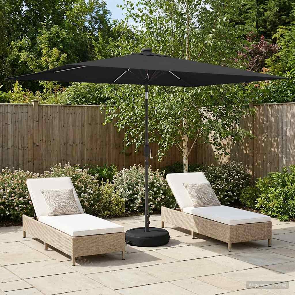 Tuinparasol met LED-lampen en voet 200 x 300 cm Polyester