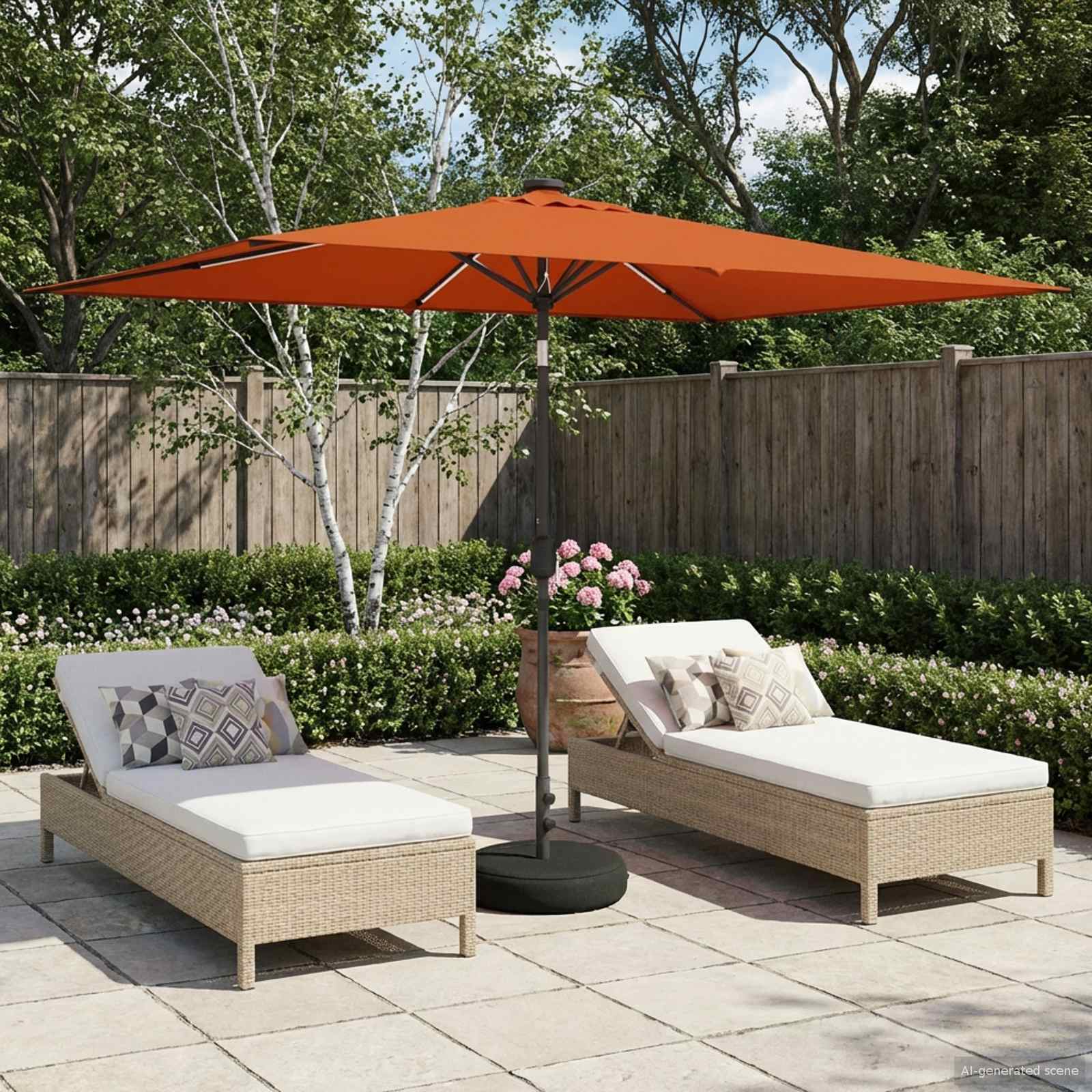 Tuinparasol met LED-lampen en voet 200 x 300 cm Polyester
