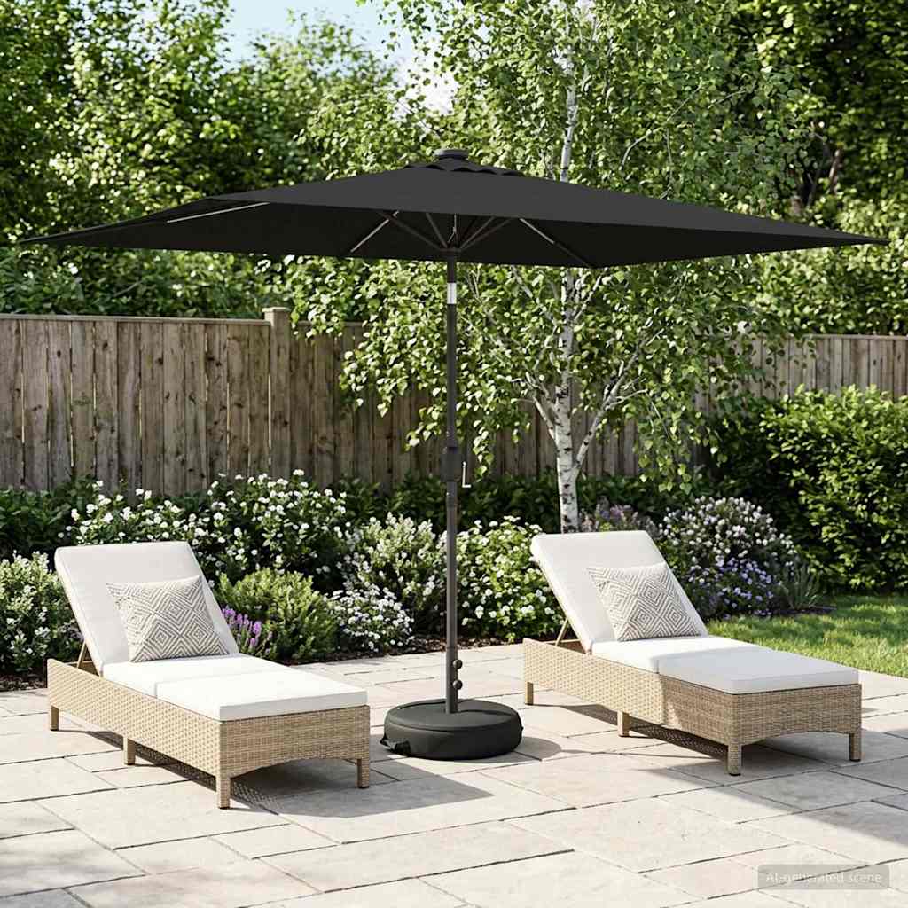 Tuinparasol met LED-lampen en voet 200 x 300 cm Polyester Zwart