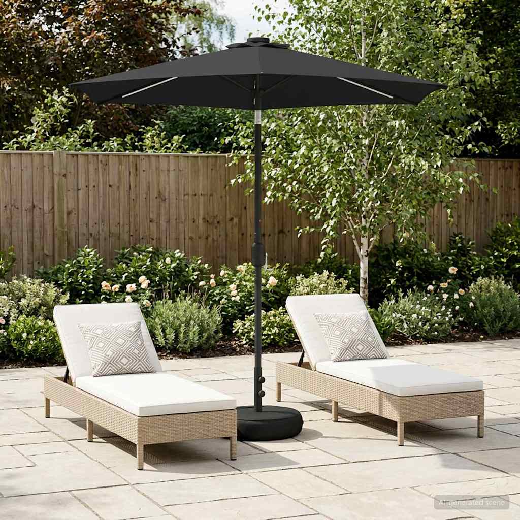 Tuinparasol met LED-lampen en voet 230 x 230 cm Polyester