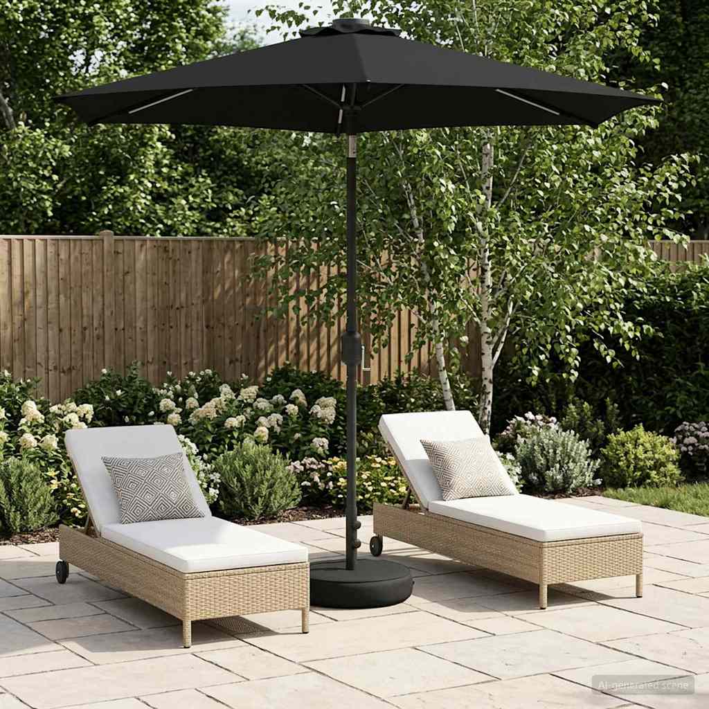 Tuinparasol met LED-lampen en voet 230 x 230 cm Polyester Zwart