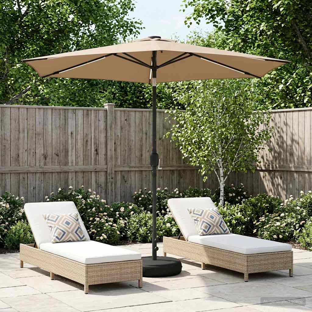 Tuinparasol met LED-lampen en voet 270 x 270 cm Polyester Taupe