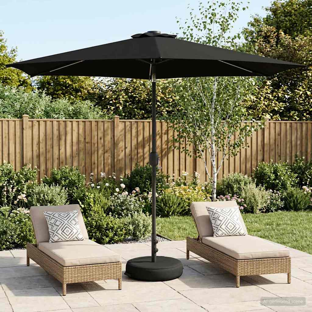 Tuinparasol met LED-lampen en voet 300 x 300 cm Polyester Zwart – afbeelding 1