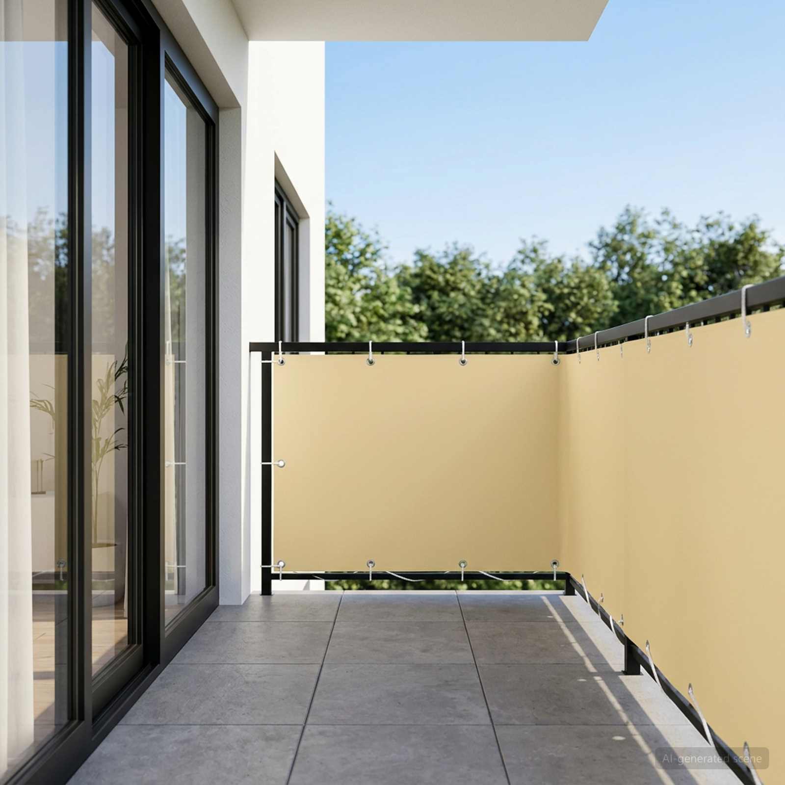 Balkon Privacy Scherm 1,2 x 15 m Stof met PU-coating Beige – afbeelding 1