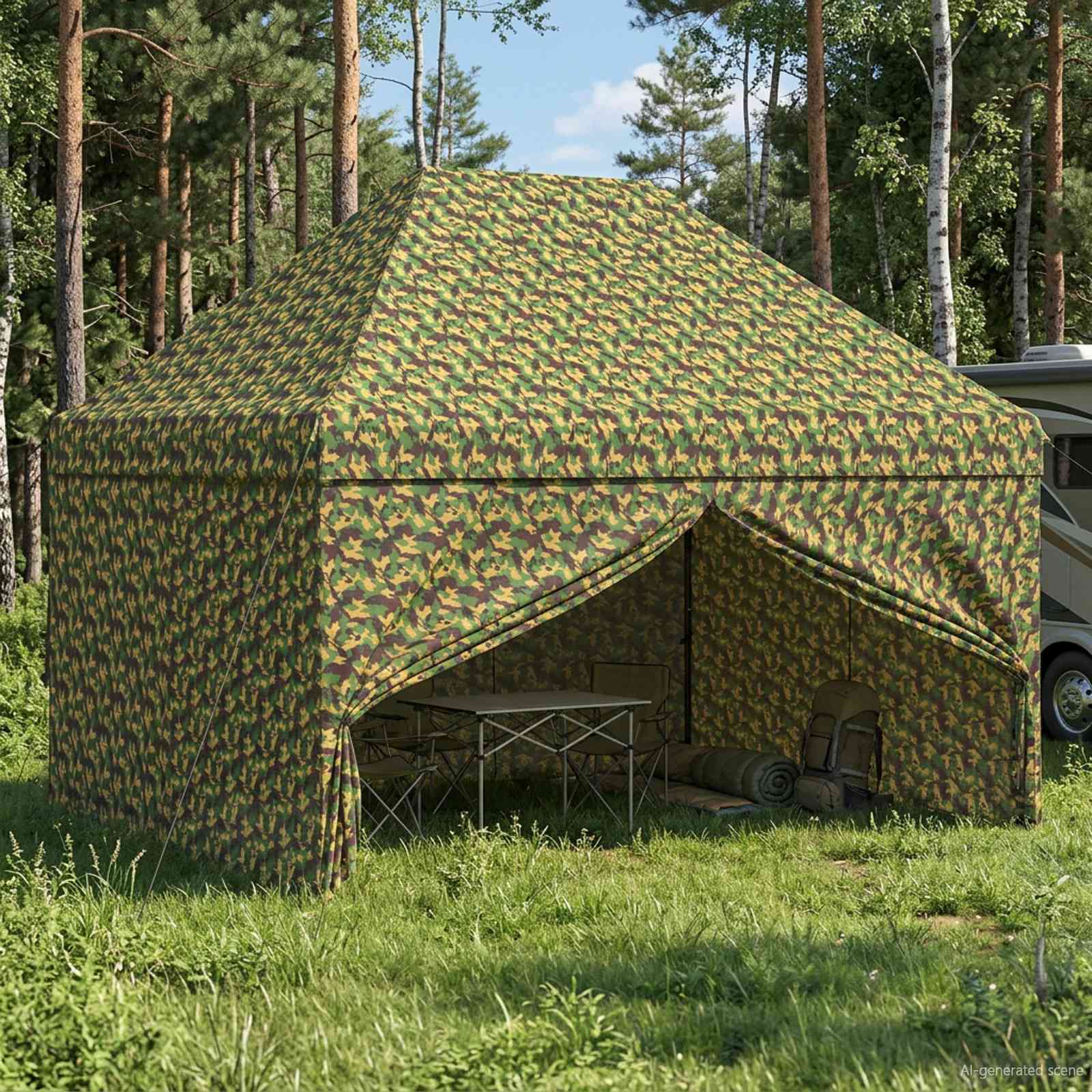 Tent met 4 Zijwanden 3 x 4 m Leger Camouflage