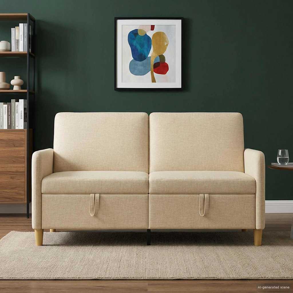 Bank met opslag Crèmekleurig 152 x 78 x 87 cm Polyester – afbeelding 1