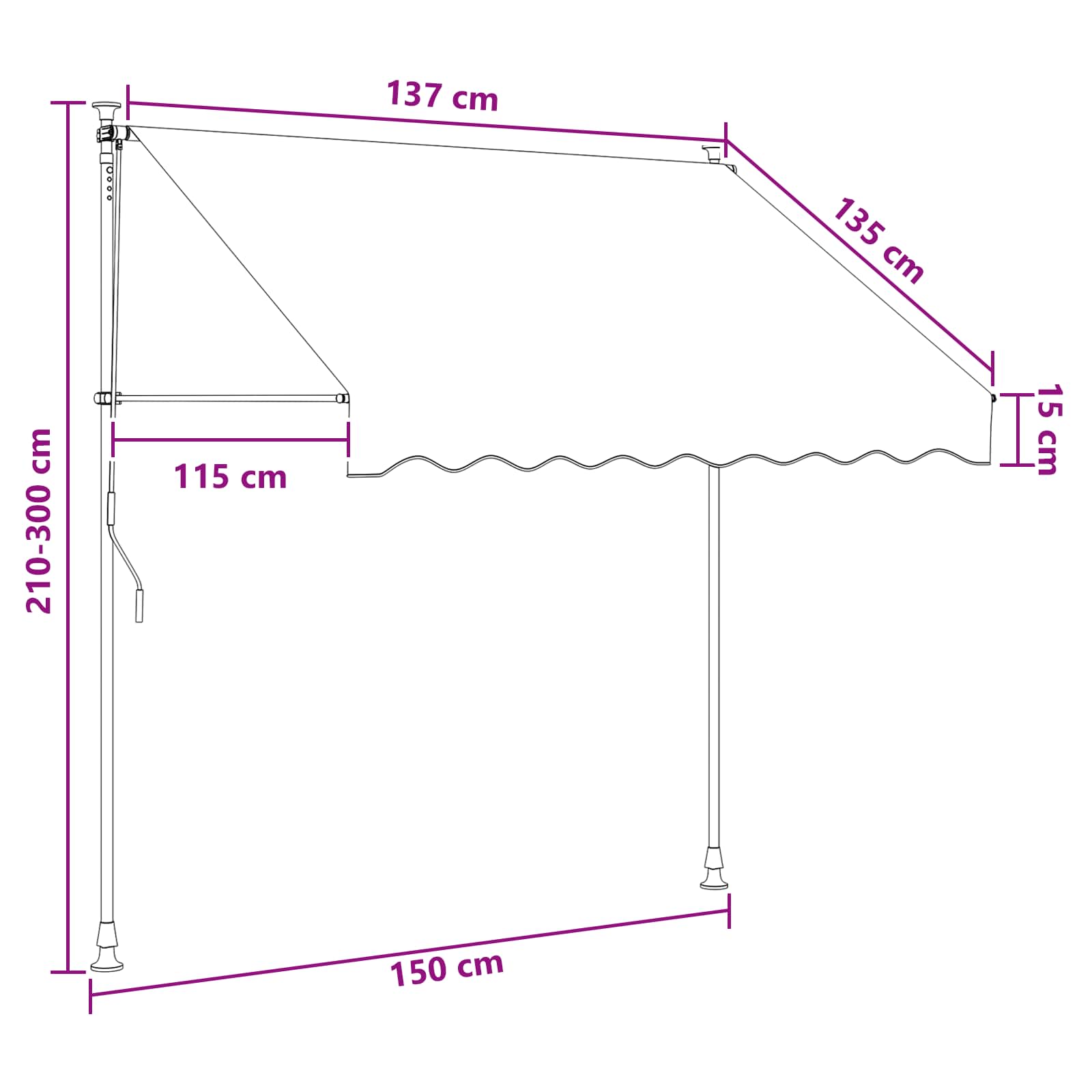 Handmatig uitschuifbare luifel Multikleur 150 x 115 x 300 cm – afbeelding 8
