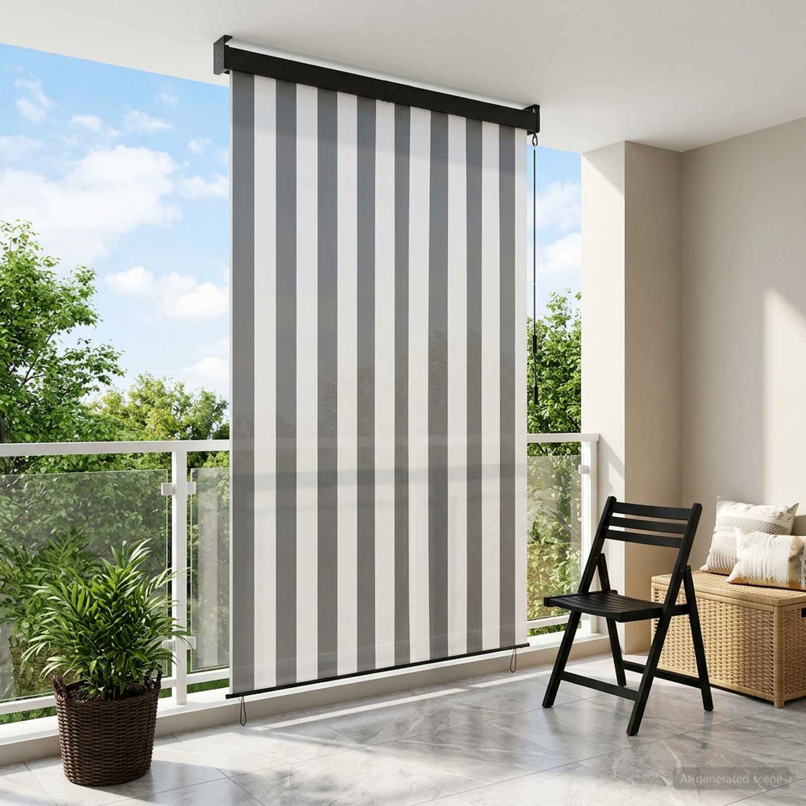 Rolgordijn Antraciet en Wit 160 x 250 cm Stof en Aluminium – afbeelding 1