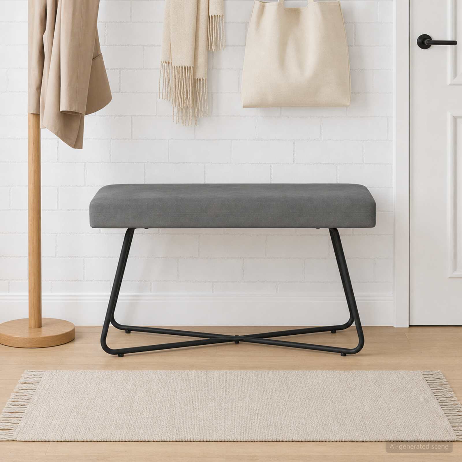 Bank Donkergrijs 80 x 40 x 45 cm fluweel – afbeelding 1