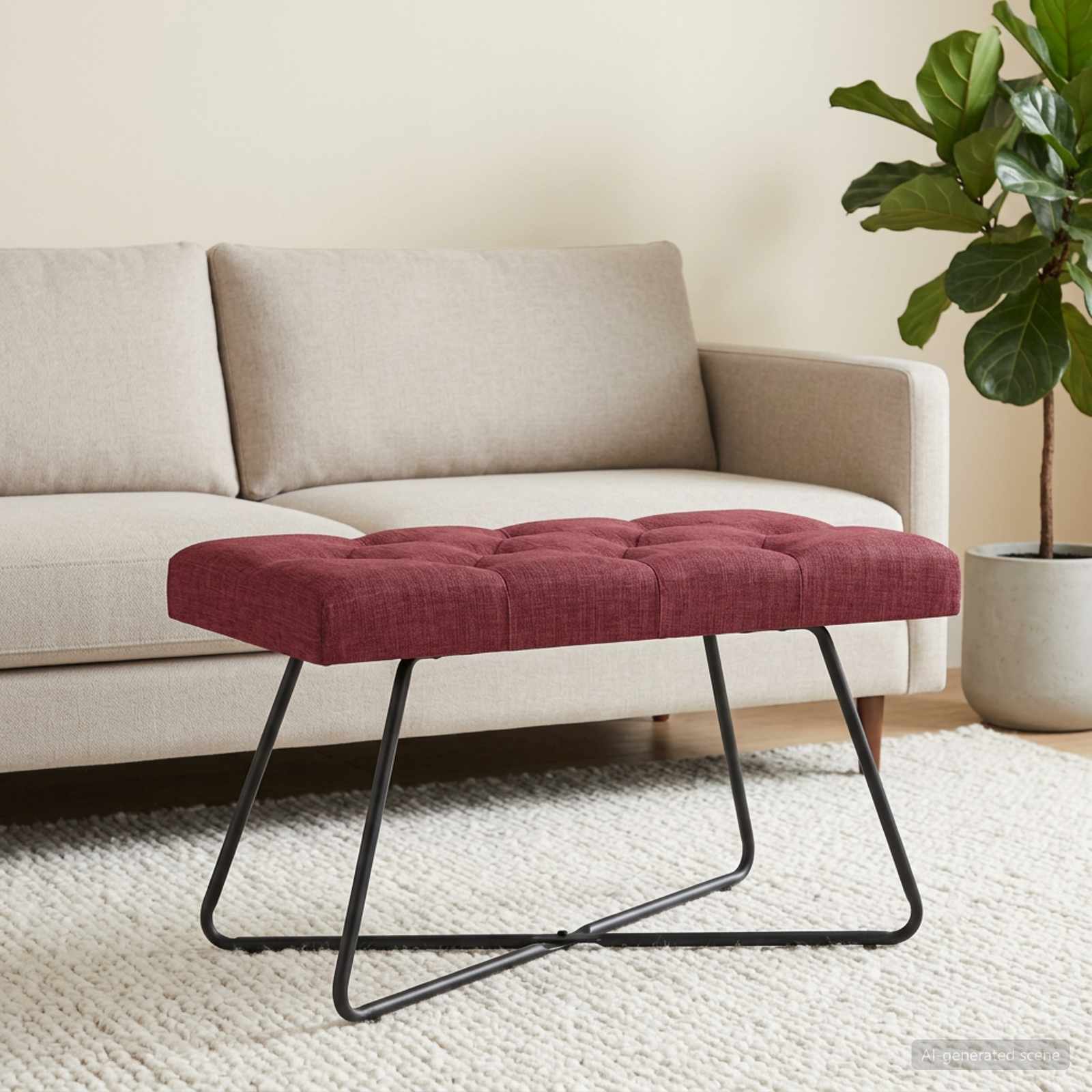 Bank met knoopverstelling Wijnrood 80 x 40 x 46 cm Stof – afbeelding 1