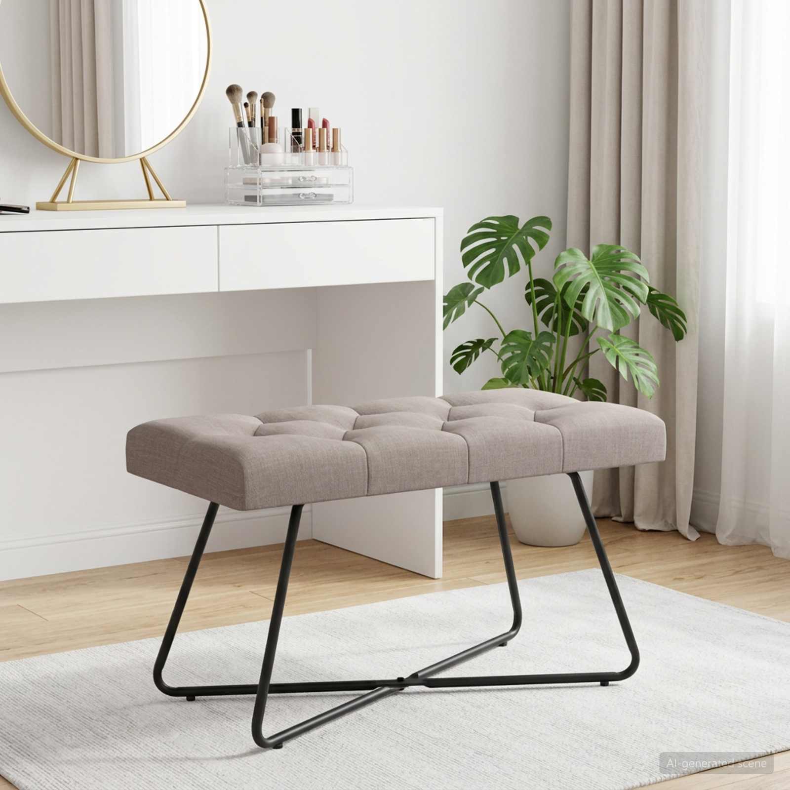 Bank met knoopverstelling Taupe 80 x 40 x 46 cm Stof – afbeelding 1