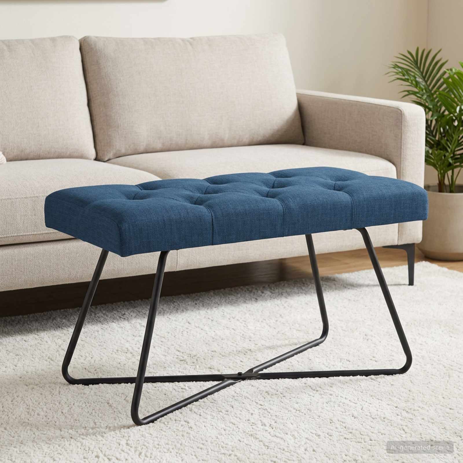 Bank met knoopverstelling Blauw 80 x 40 x 46 cm Stof – afbeelding 1