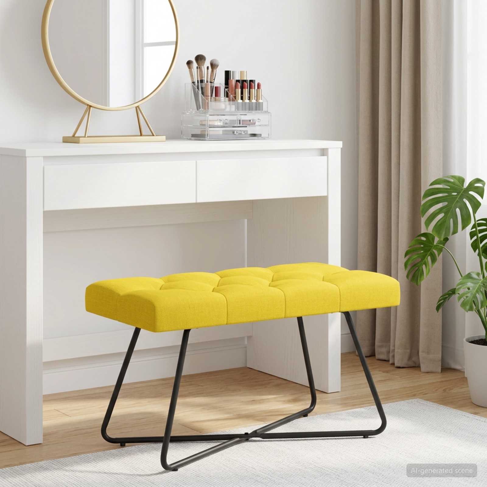 Bank met knoopverstelling Lichtgeel 80 x 40 x 46 cm Stof