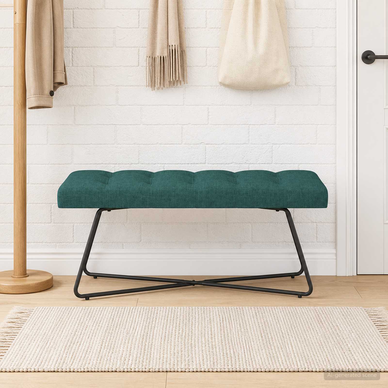 Bank met knoopverstelling Donkergroen 110 x 40 x 46 cm Stof – afbeelding 1