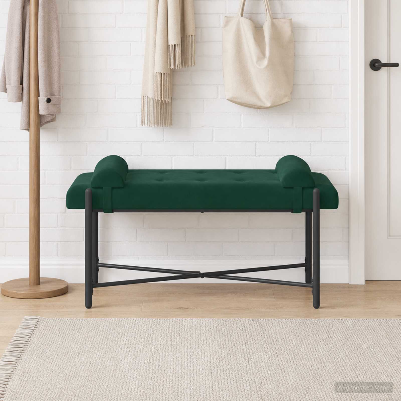Knop-gestept Bankje met Kussens Donkergroen 110 x 40 x 46 cm