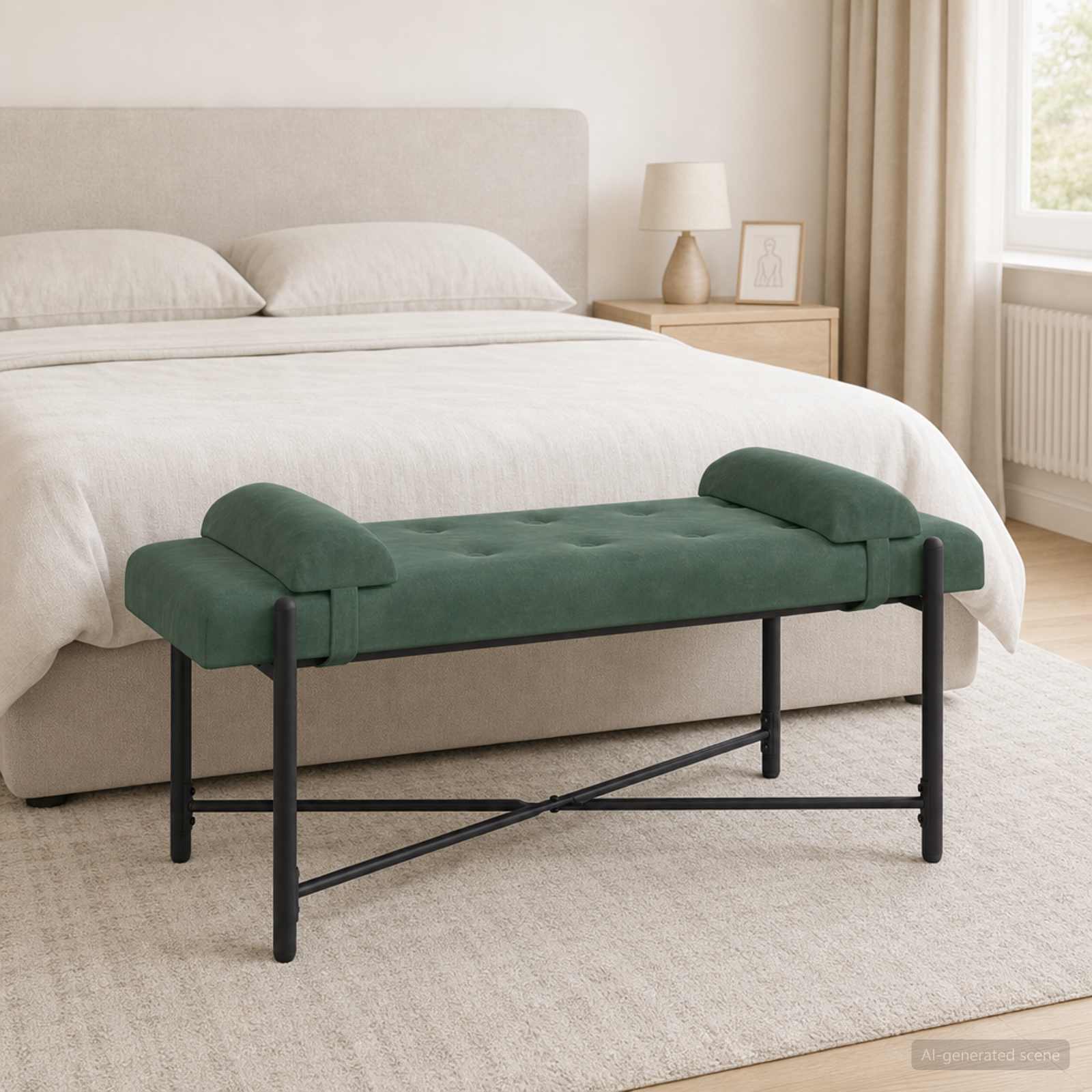 Knop-gestept Bankje met Kussens Zeegroen 110 x 40 x 46 cm – afbeelding 1