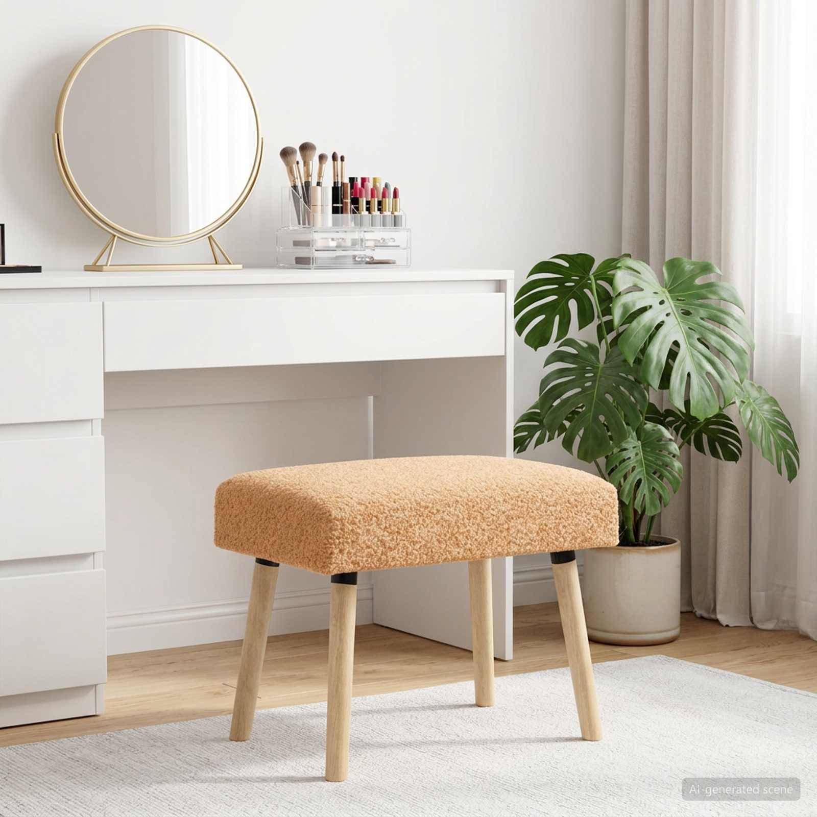 Bank Effen Beige 60 x 40 x 45 cm Bouclé – afbeelding 1