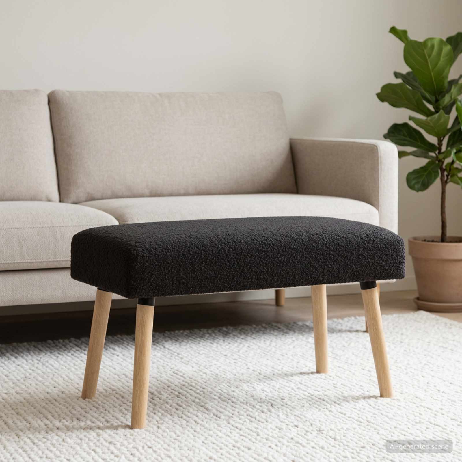 Bank Effen Zwart 80 x 40 x 46 cm Bouclé – afbeelding 1