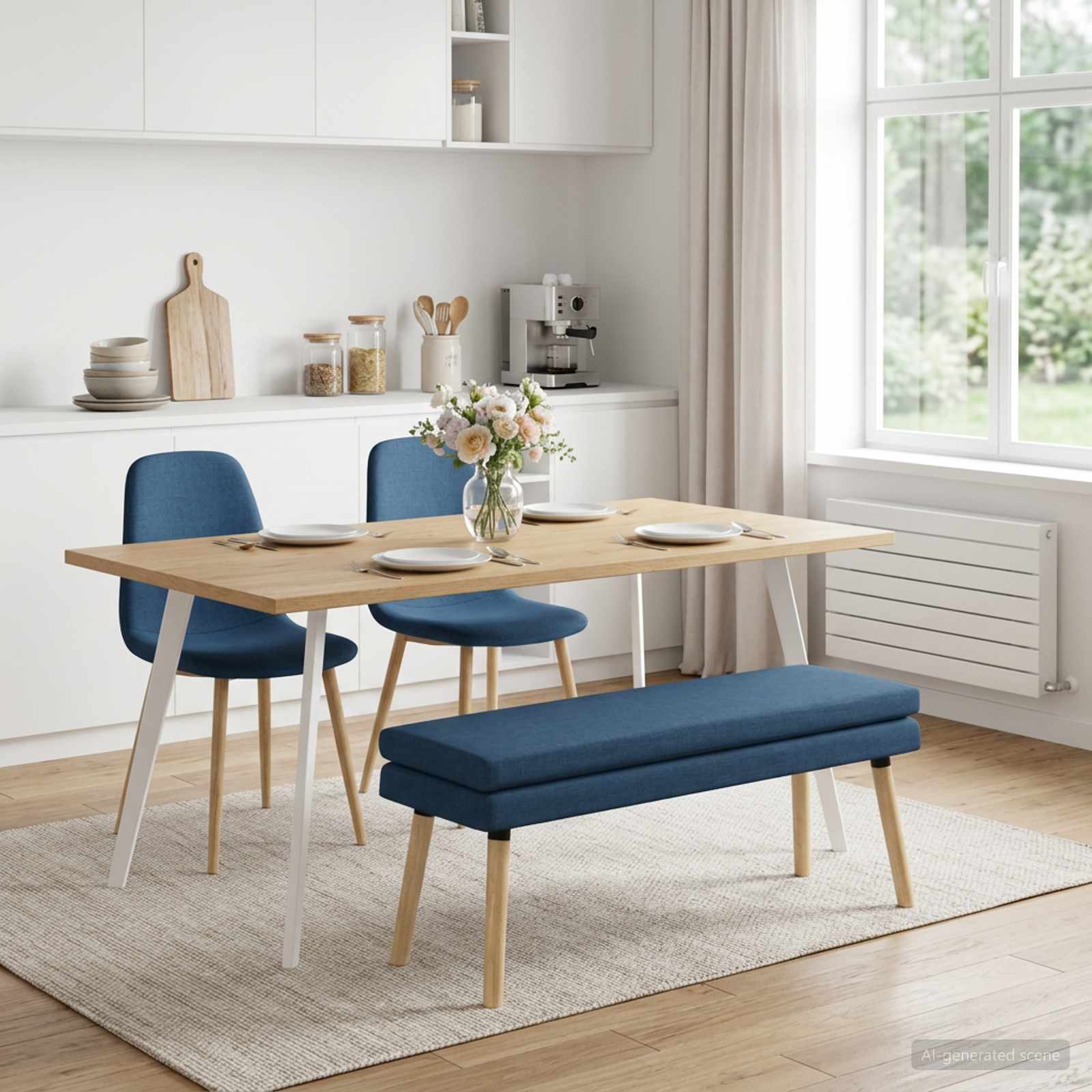 Dubbel Laagige Bank Blauw 110 x 40 x 47 cm Stof