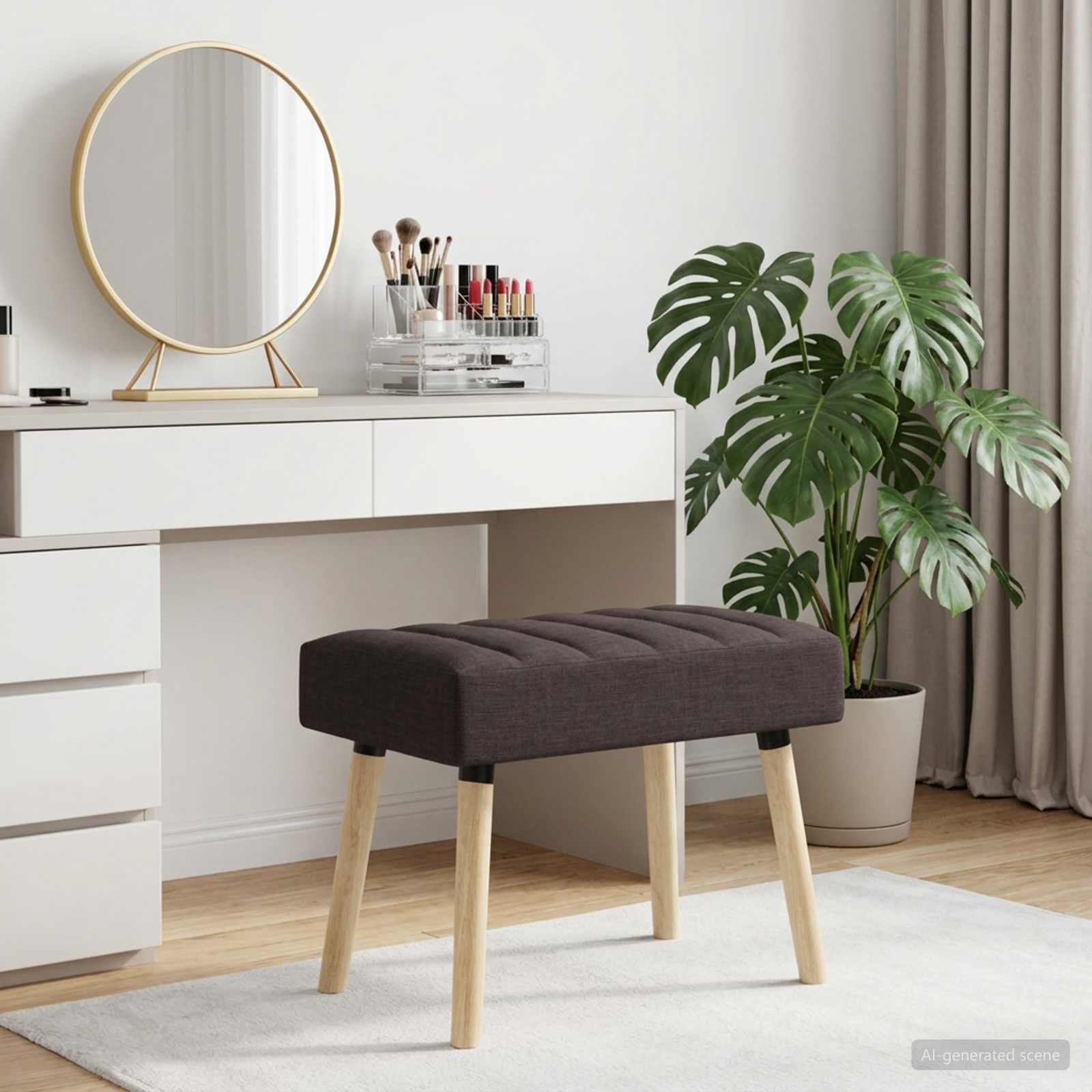Kanaal-geplooide bank Donkerbruin 60 x 40 x 45 cm Stof – afbeelding 1