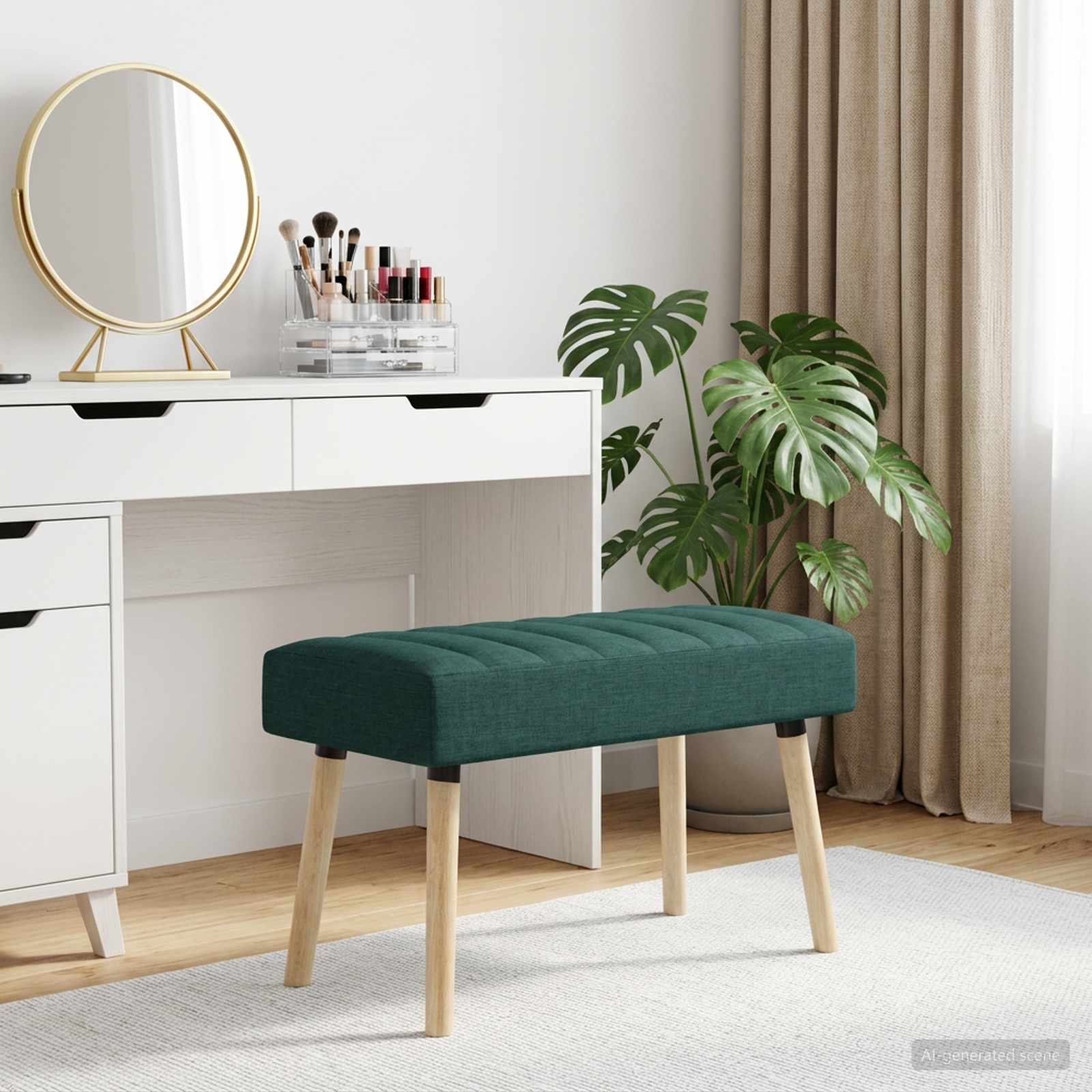 Kanaal-geplooide bank Donkergroen 80 x 40 x 46 cm Stof