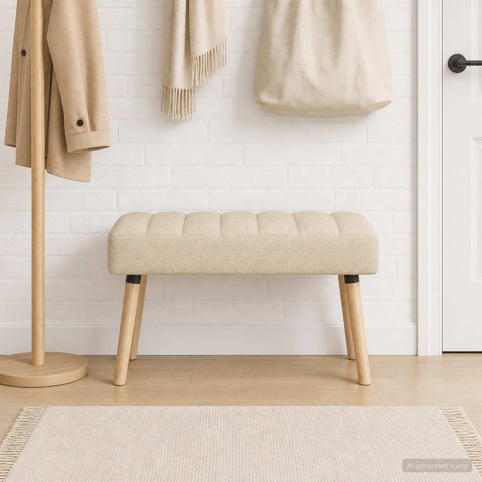 Kanaal-geplooide bank Crèmekleurig 80 x 40 x 46 cm Stof