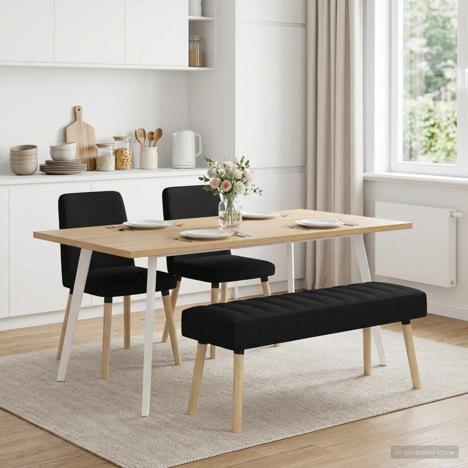 Kanaal-geplooide bank Zwart 110 x 40 x 46 cm Stof – afbeelding 1