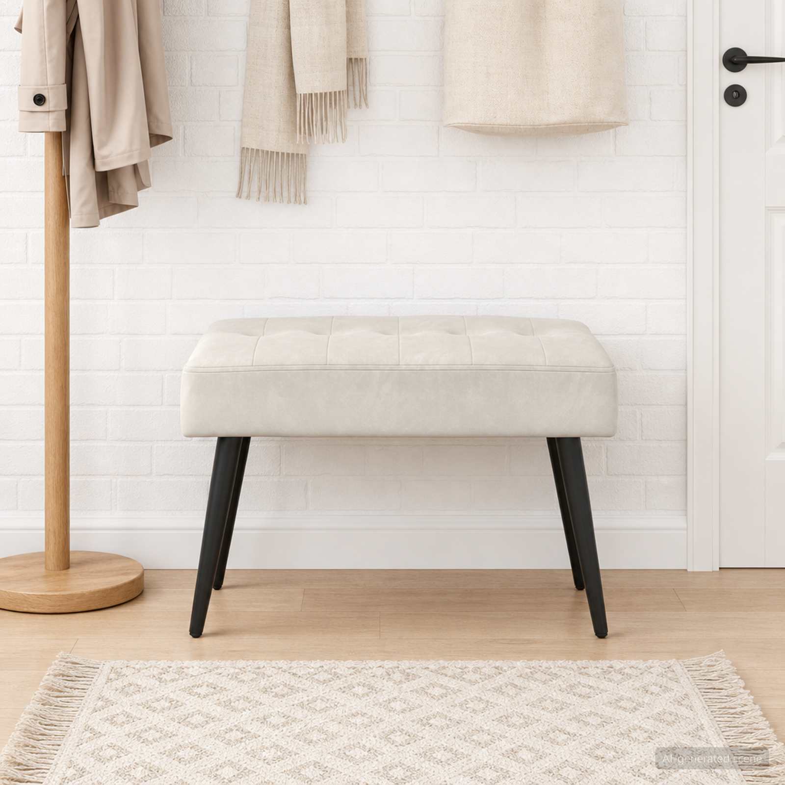 Bank met knoopverstelling Crèmekleurig 60 x 40 x 45 cm fluweel – afbeelding 1
