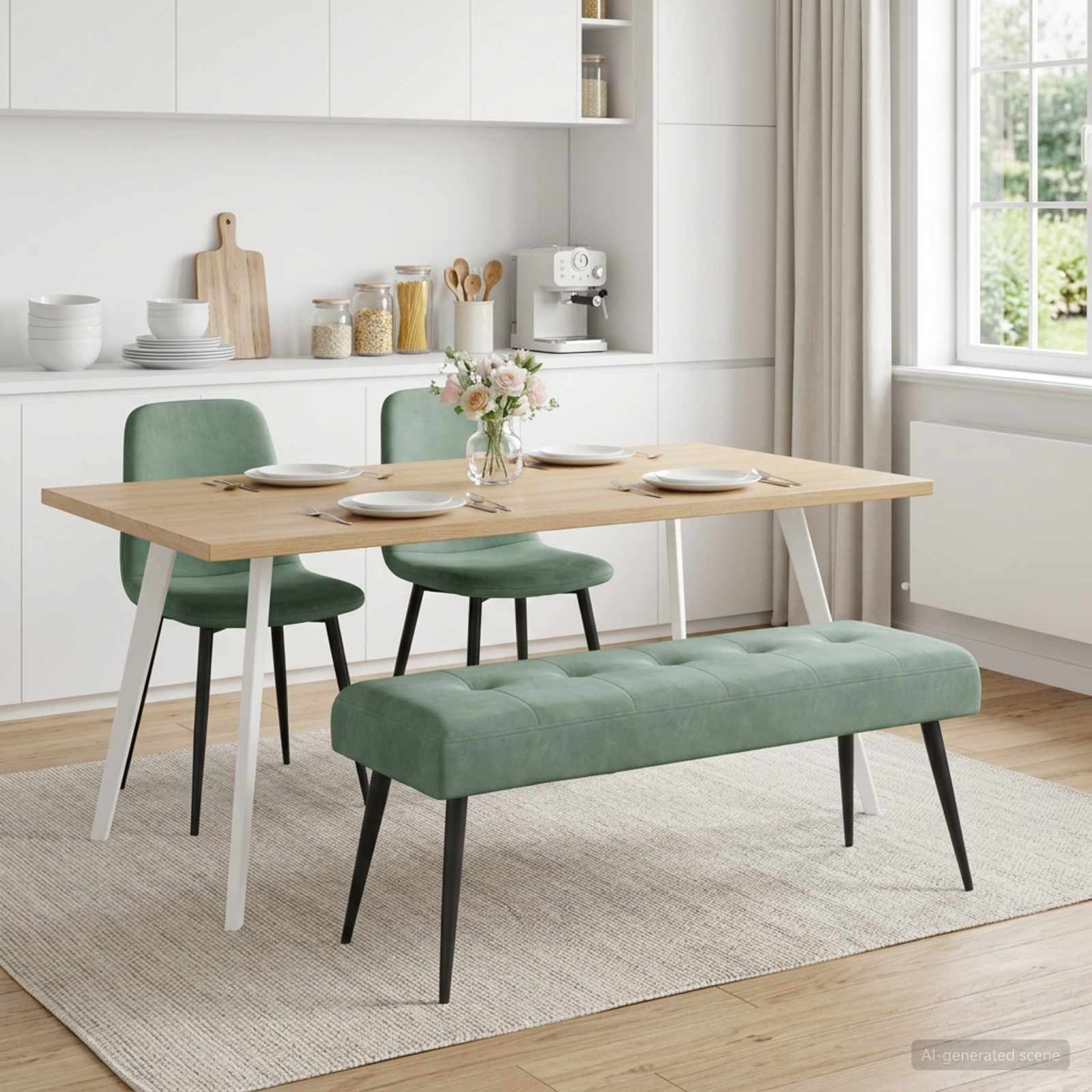 Bank met knoopverstelling Zeegroen 110 x 40 x 46 cm fluweel – afbeelding 1
