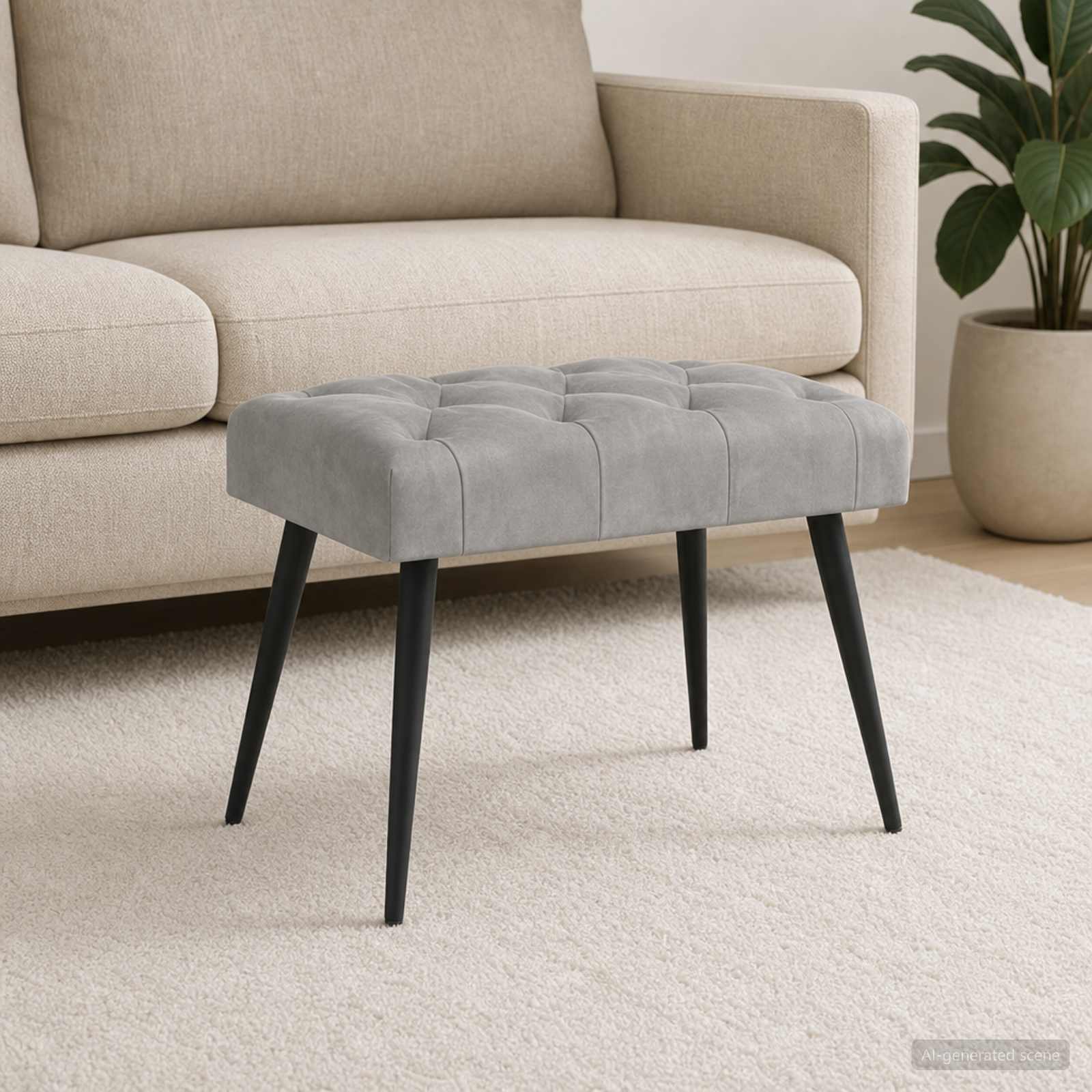 Bank met knoopverstelling Lichtgrijs 60 x 40 x 45 cm Fluweel – afbeelding 1