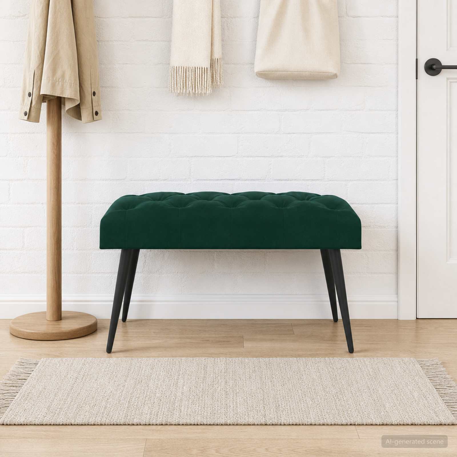 Bank met knoopverstelling Donkergroen 80 x 40 x 46 cm Fluweel – afbeelding 1
