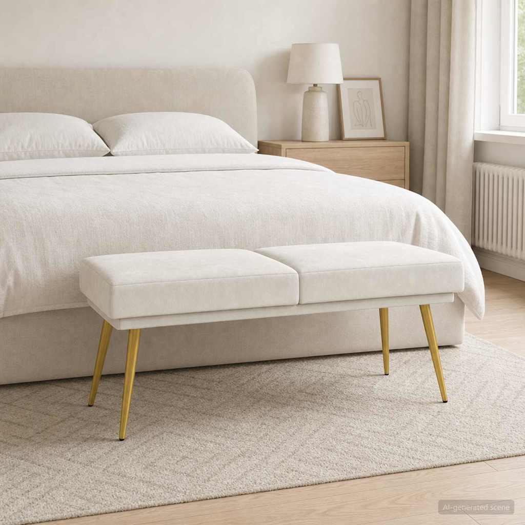 Dubbel Laagige Bank Crèmekleurig 120 x 45 x 46 cm fluweel – afbeelding 1