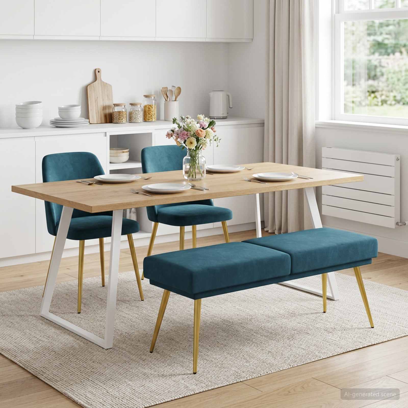 Dubbel Laagige Bank Blauw 120 x 45 x 46 cm fluweel – afbeelding 1