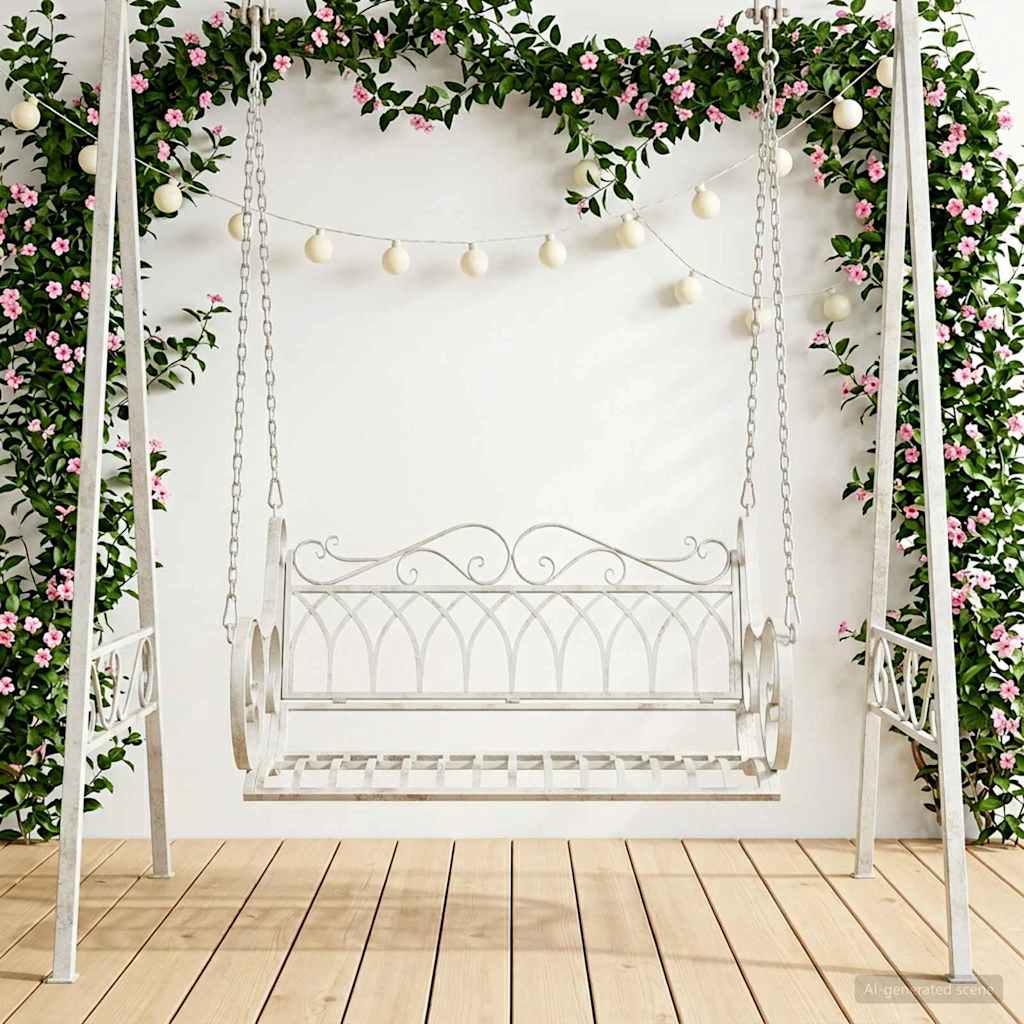 Schommelbank Staal 109 x 75 x 59 cm Antiek wit