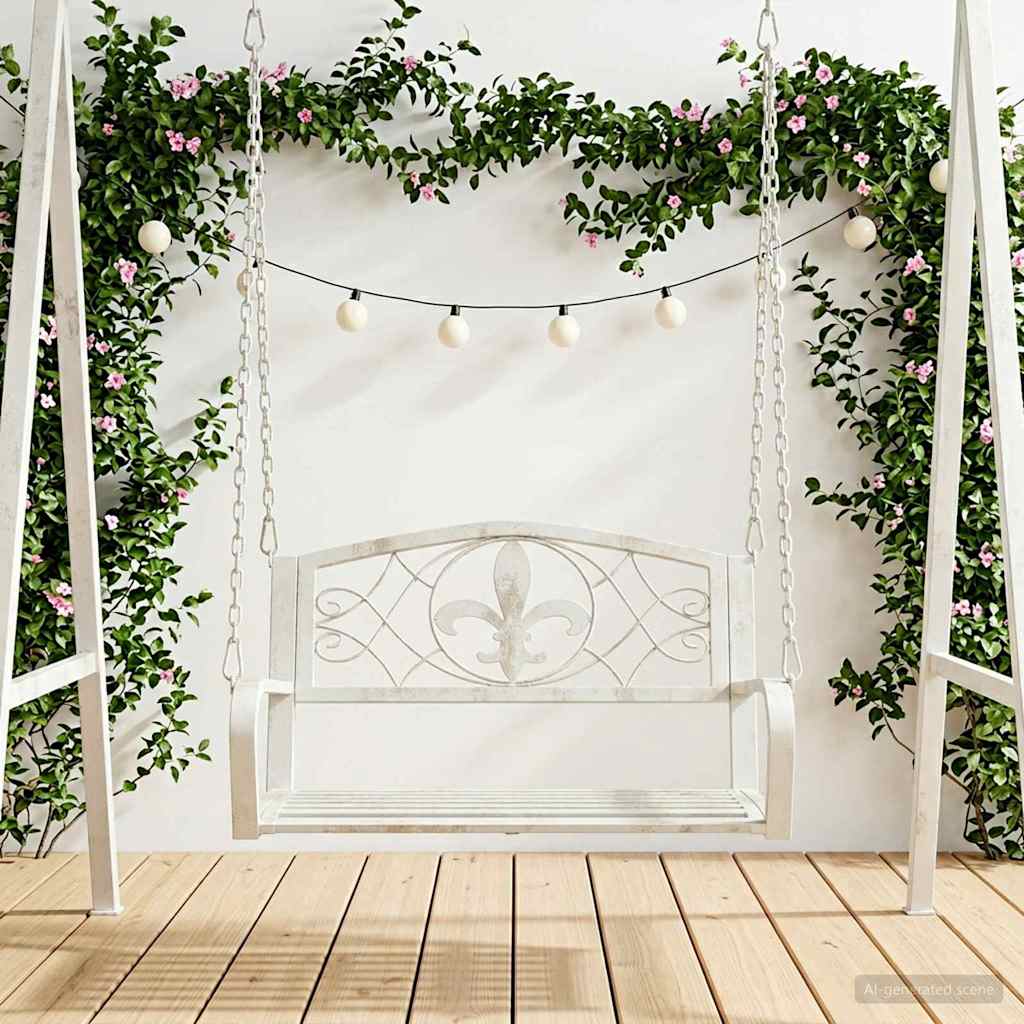 Schommelbank Staal 71,5 x 59 x 55 cm Antiek wit – afbeelding 1