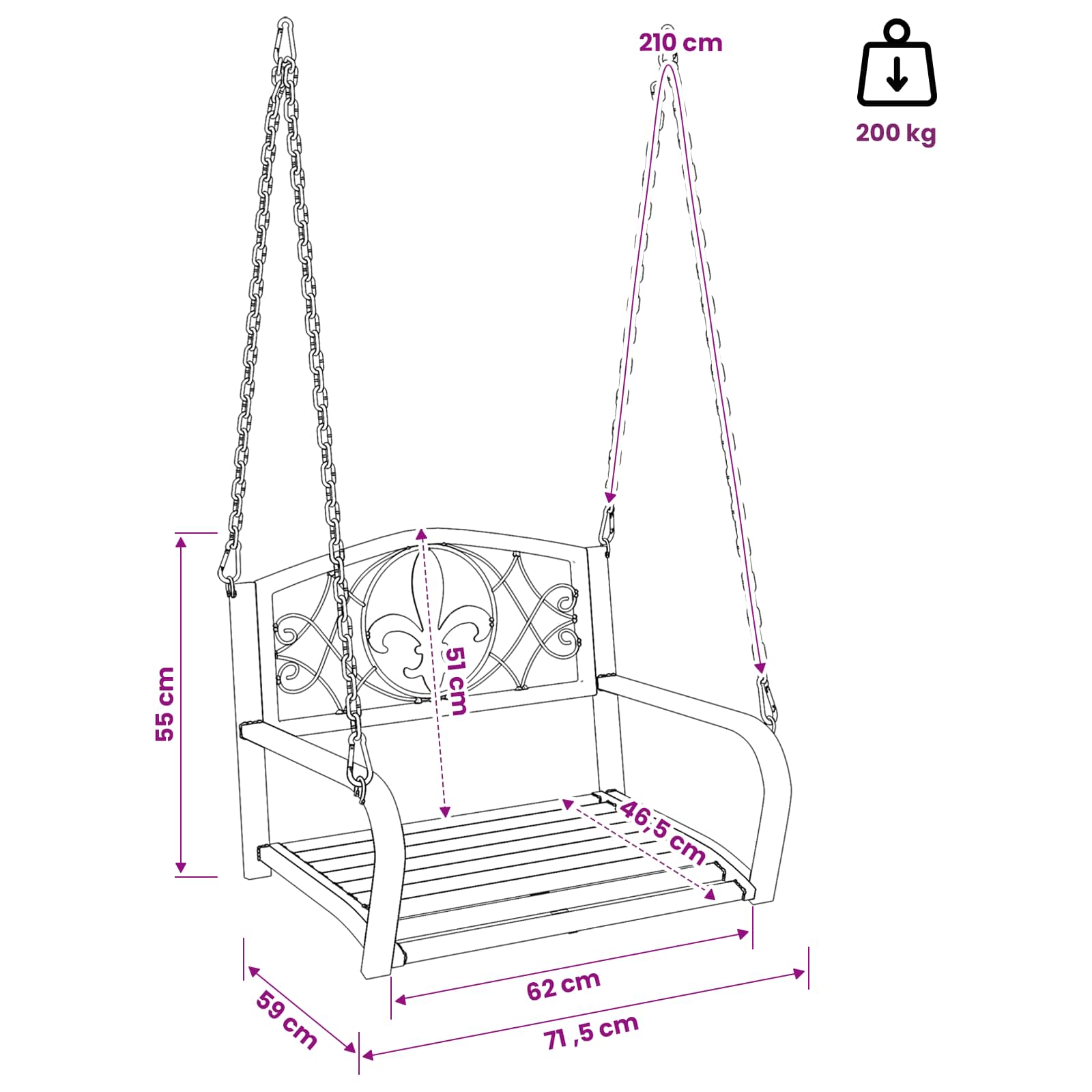 Schommelbank Staal 71,5 x 59 x 55 cm Antiek wit – afbeelding 7
