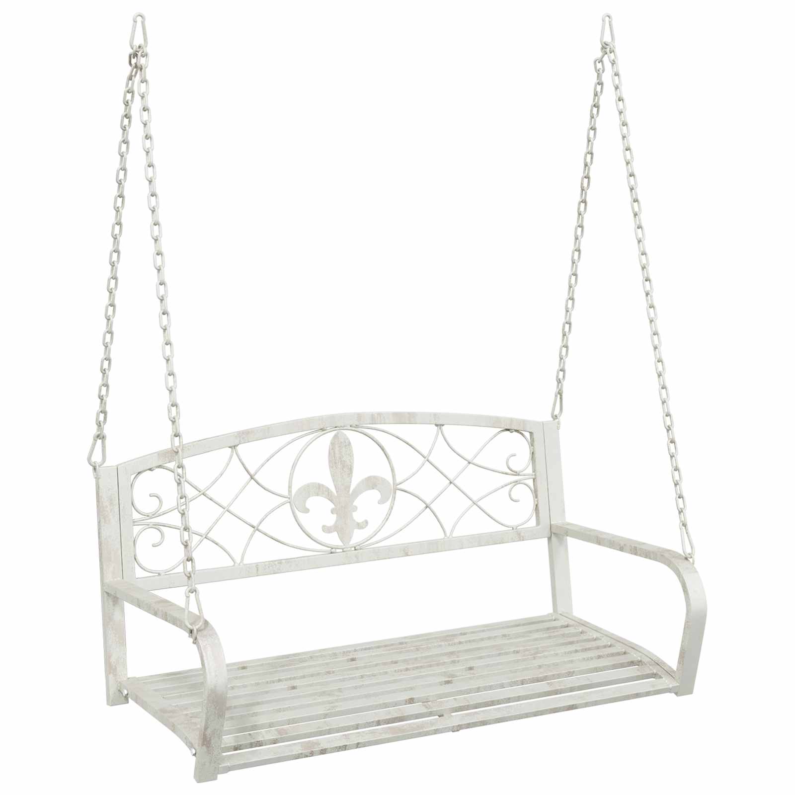 Schommelbank Staal 110,5 x 59 x 55 cm Antiek wit – afbeelding 2
