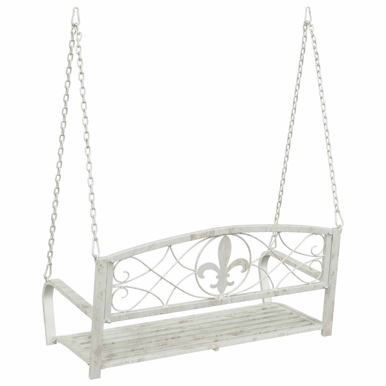 Schommelbank Staal 110,5 x 59 x 55 cm Antiek wit – afbeelding 5
